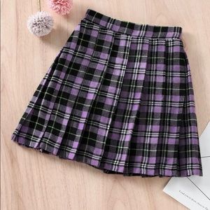 Purple Plaid Print Pleated Skirt